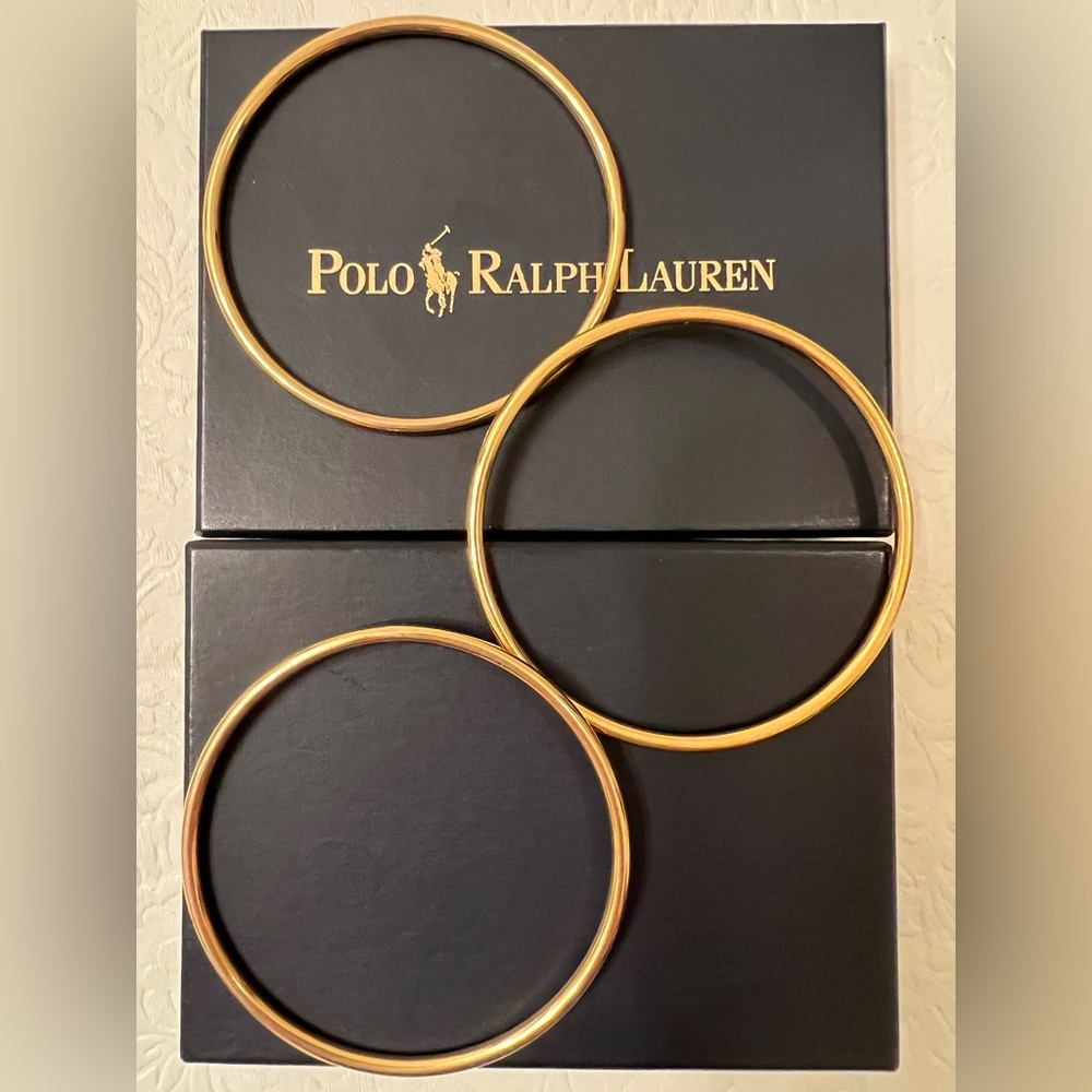 Ralph Lauren 14k Yellow Gold Plated 3-Piece Bangle Bracelet Set